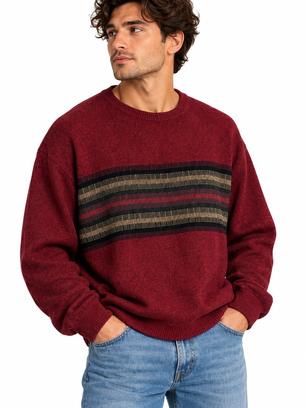 Dockers Men’s XL Burgundy Striped Crewneck Sweater Vintage Style